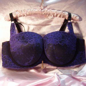 Torrid Push Up Bra size 46D Blue Lace on black